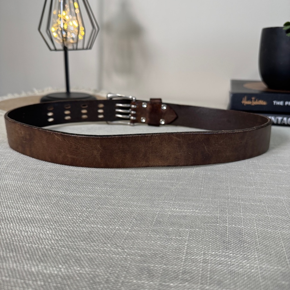 Thru The Loop Genuine Leather Belt Unisex Made in USA Size 34 Silver Buckle - Picture 6 of 10